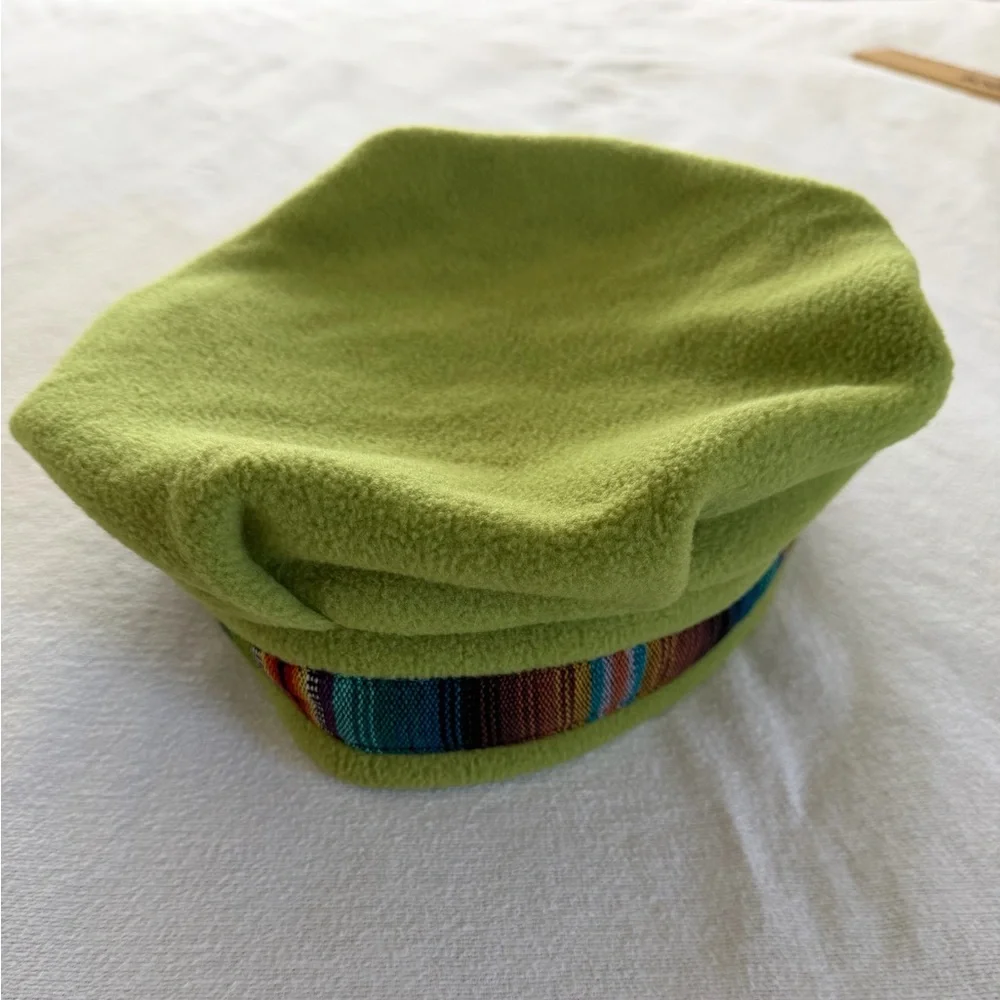 Lime‎ Green Wool Beret with Rainbow Trim Festival Fairy Grunge